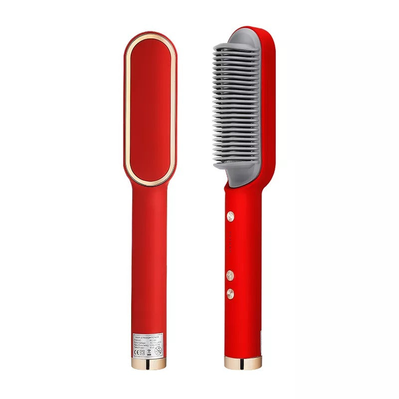 Hair Straightener Iron Brush Straight Hair Comb 2-in-1 Hair Straightener Curling Professional Styling Brush Hair Curler & Straightener For Women (Random Color)