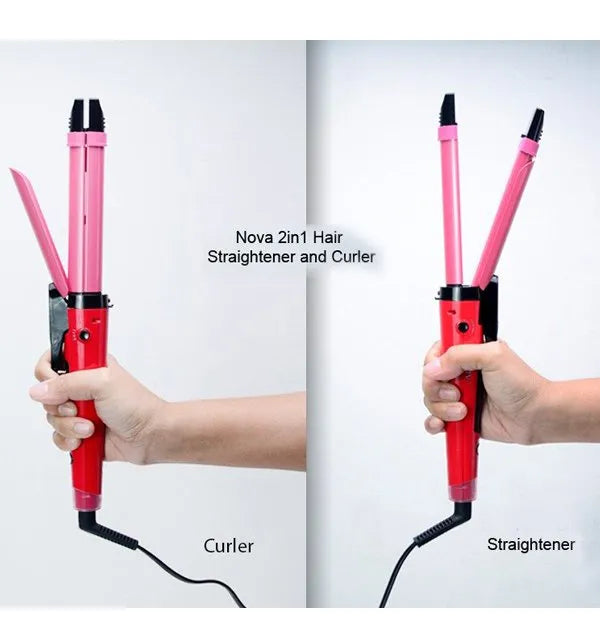 2-in-1 Nova Hair Straightener and Curler – Dual-Use Styling Tool with Quick Heat-Up Technology, Ceramic Plates for Smooth Straightening & Effortless Curls Model-NH-2009 – Portable, Lightweight, Ideal for Home or Travel Use
