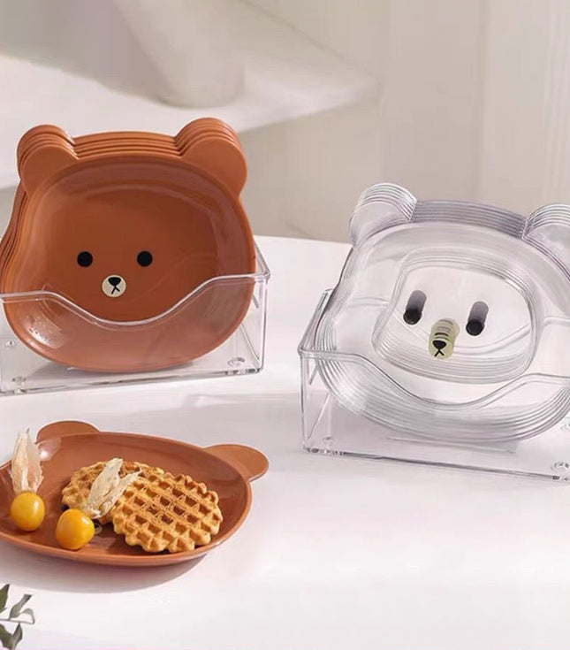 8 Plates With Stand Bear Design Durable Quality Stylish Look Reliable Utility Perfect Choice For Daily Use (Random Color)
