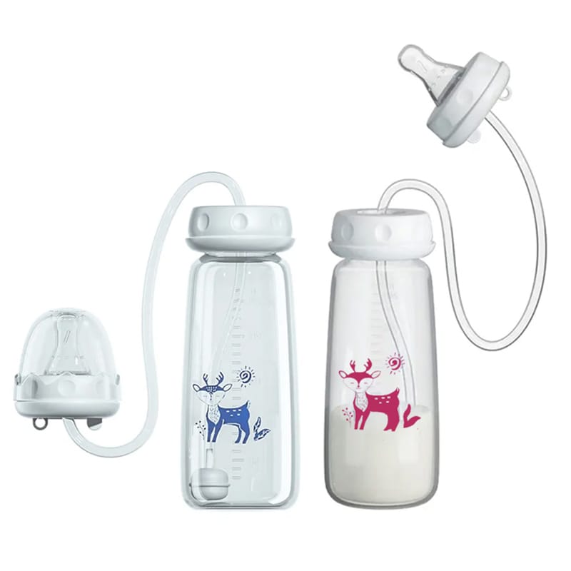 Handsfree Baby Feeding Bottle 240ml with Silicone Tube & Nipple | BPA-Free | Random Color