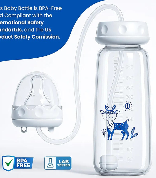 Handsfree Baby Feeding Bottle 240ml with Silicone Tube & Nipple | BPA-Free | Random Color