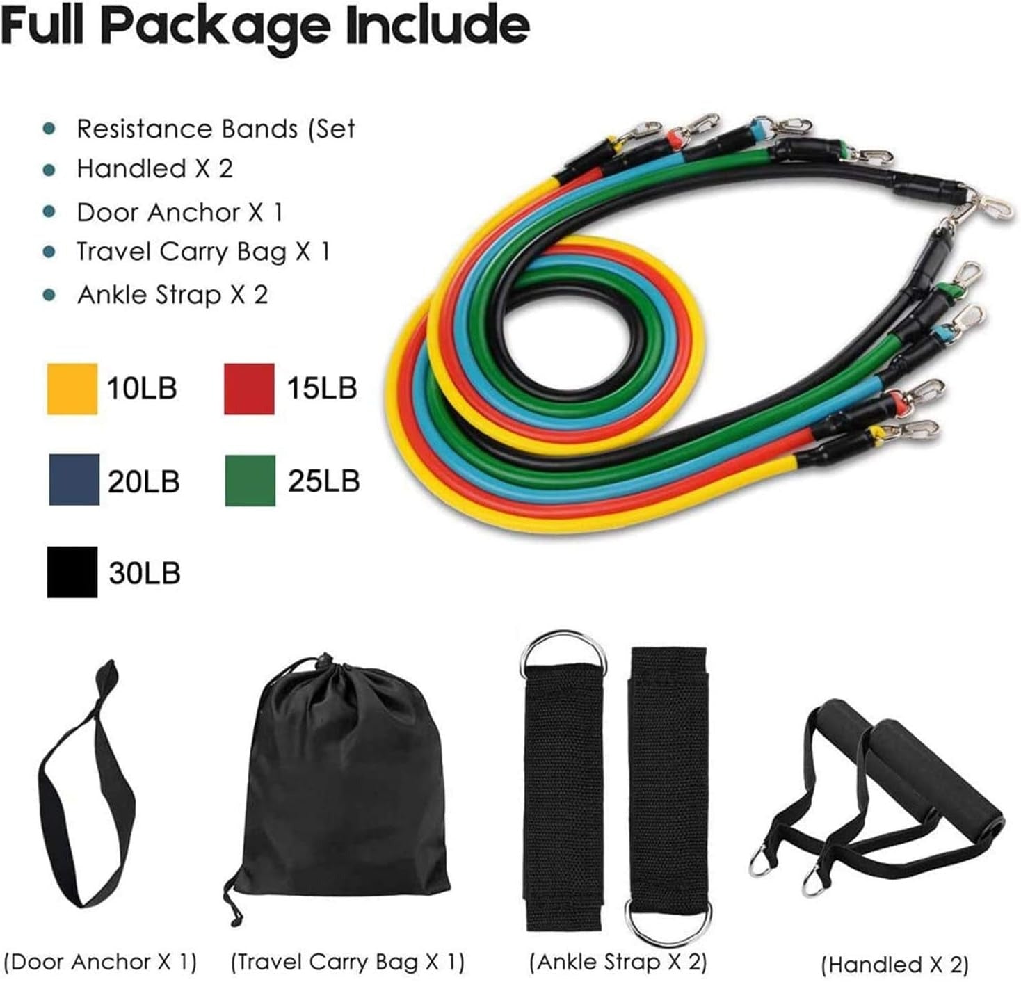 Premium Resistance Band Set For Home Workouts - 11 Piece Elastic Fitness Exercise Tubes With Carrying Pouch
