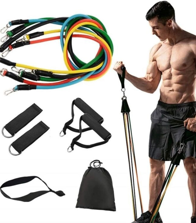 Premium Resistance Band Set For Home Workouts - 11 Piece Elastic Fitness Exercise Tubes With Carrying Pouch
