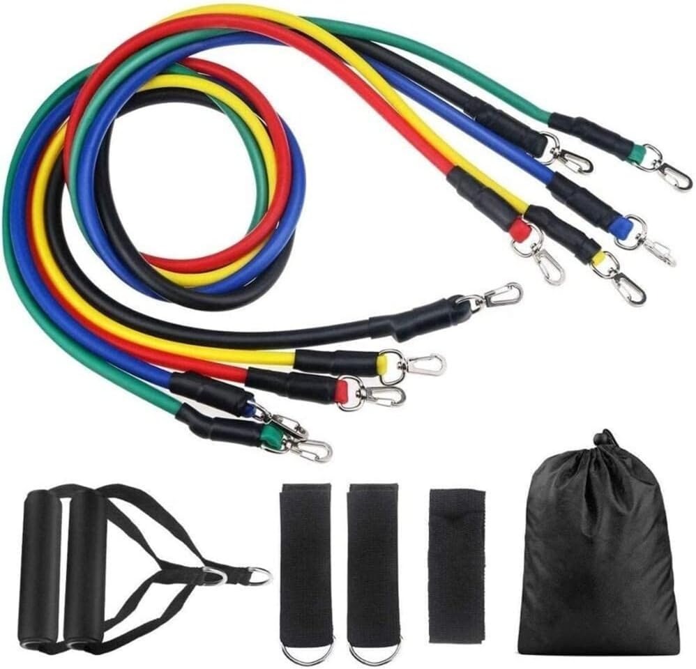 Premium Resistance Band Set For Home Workouts - 11 Piece Elastic Fitness Exercise Tubes With Carrying Pouch