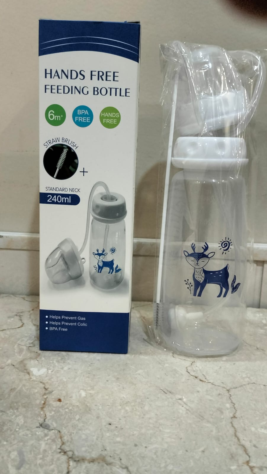 Handsfree Baby Feeding Bottle 240ml with Silicone Tube & Nipple | BPA-Free | Random Color