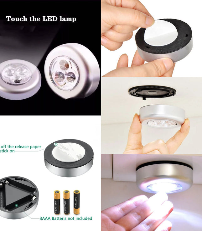 1 Pc Mini Wireless 3 LED Push Touch Wall Light Mini LED Battery Powered Wireless Stick Tap Touch Lamp Stick-On Push Light Wall Staircase Rack