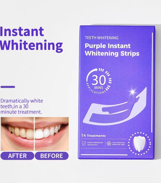 Purple Instant Teeth Whitening Strips – Fast Teeth Whitening Treatment, Color Correcting Technology, 30-Minute Application,