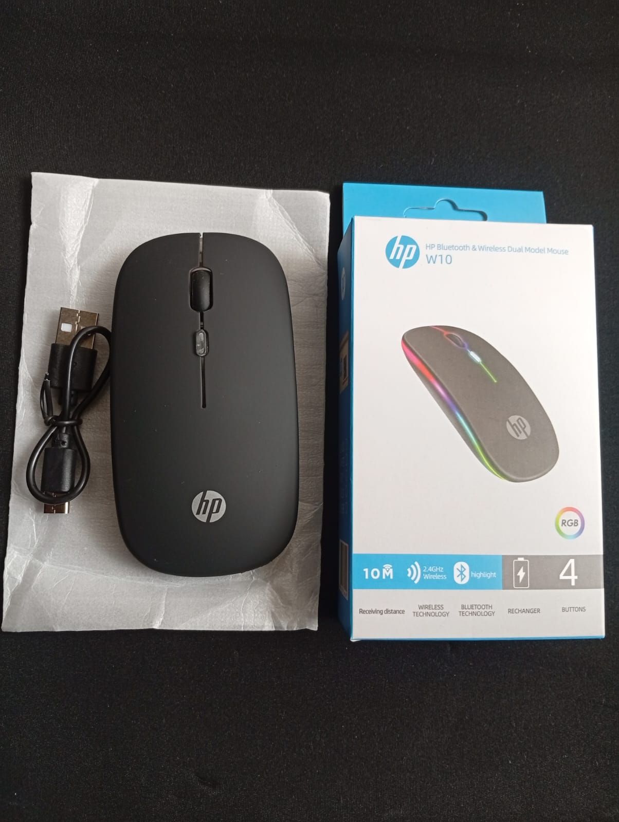 Hp W10 Wireless Rgb Bluetooth, Wireless, Rechargeable Slim Mouse