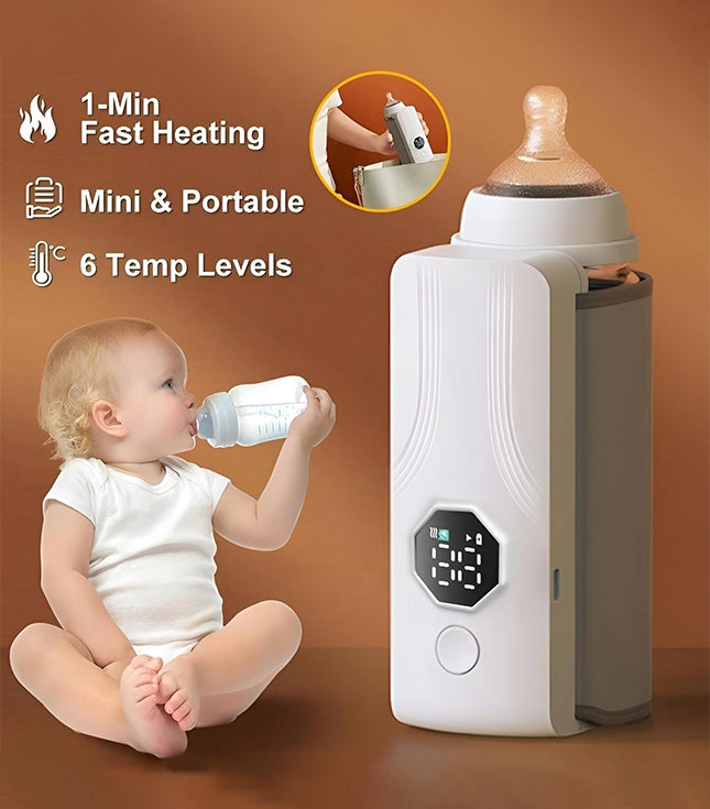 Portable Rechargeable Baby Bottle Warmer | Fast 1-Min Heating, USB Powered, 6 Temperature Levels – Mini & Travel-Friendly Milk Heater for Babies