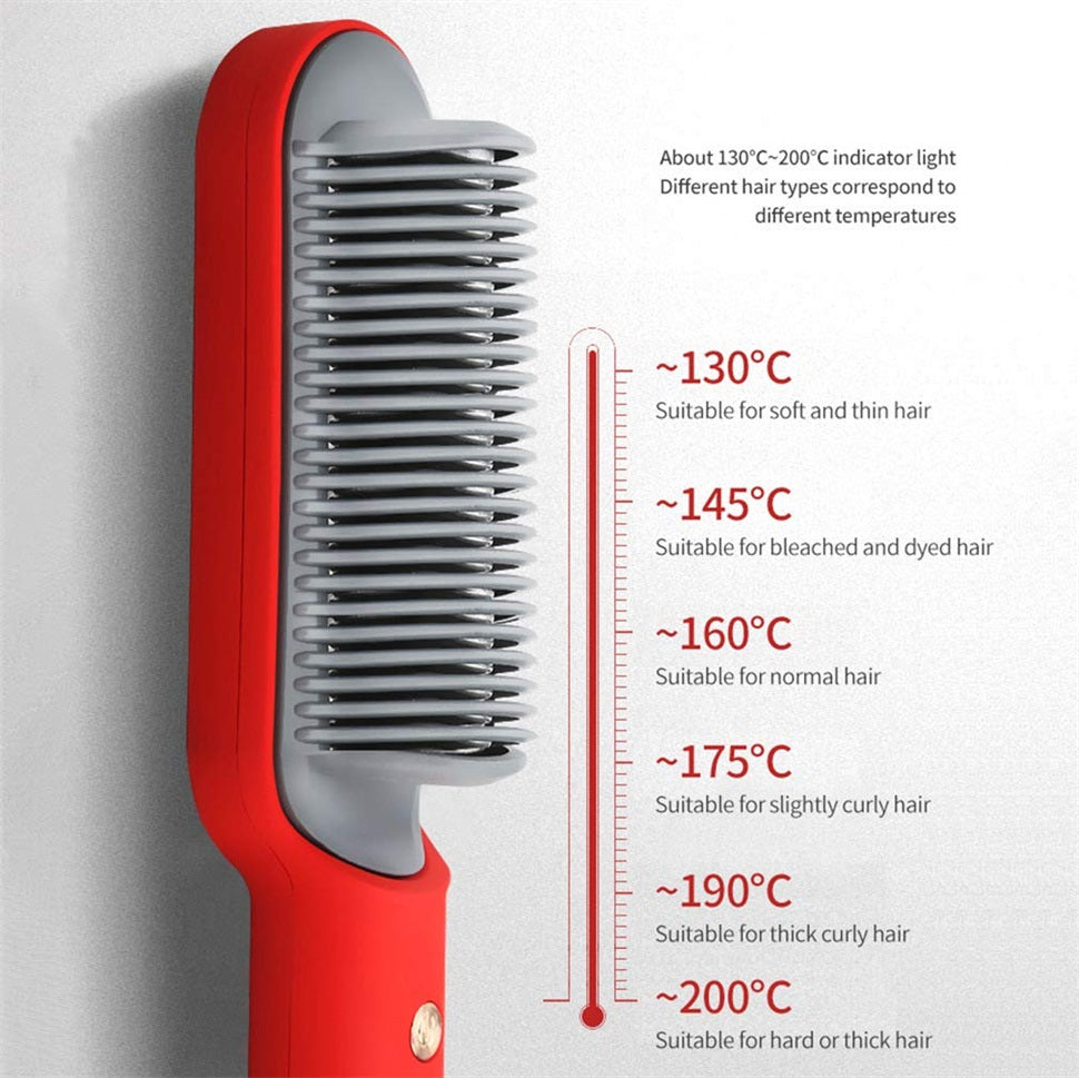 Hair Straightener Iron Brush Straight Hair Comb 2-in-1 Hair Straightener Curling Professional Styling Brush Hair Curler & Straightener For Women (Random Color)
